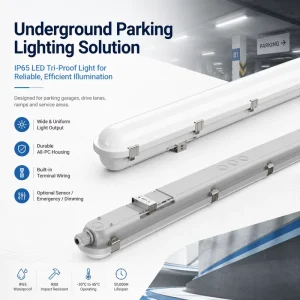 IP65 LED Tri Proof Light for Underground Parking Garage Waterproof Batten Fixture 20W 60W