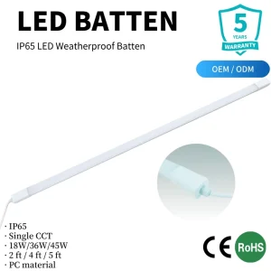 IP65 LED Tri proof Light 18W 36W 45W Weatherproof Batten Light 2ft 4ft 5ft PC Waterproof Linear Ceiling Lamp Factory