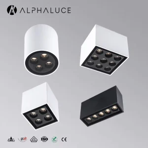 IP65 Modern Surface Mounted Aluminum Downlight Multiple Sizes (4/5/9 Head) Square Grid Grille Light Black Finish High CRI 90