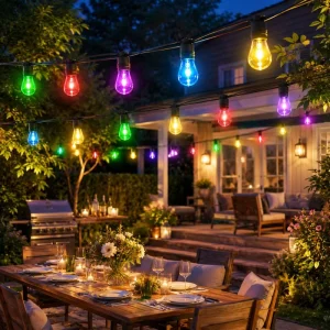 IP65 Outdoor String Lights RGBIC LED Patio Bulbs with Heavy Duty Rubber Cable for Deck Fence Commercial Decor Lighting