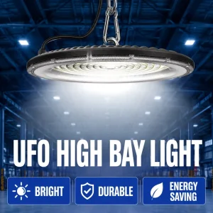 IP65 Rating UFO LED High Bay Lights 100W 150W 200W 14000LM 5000K with Suitable for Warehouse Workshop Factory Gym Garage Barn