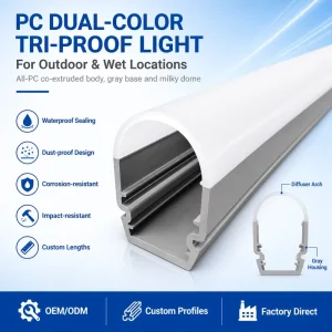 IP65 Tri Proof LED Light Waterproof Vapor Tight Linear Light Co Extrusion PC Body Diffuser Outdoor