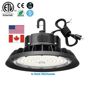 IP65 UL ETL DLC Multiple Power CCT Selection 200W Warehouse 5ft Cord 120V US Plug UFO LED High Bay Light