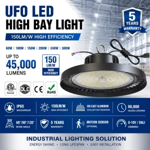 IP65 Waterproof 150LM/W Industrial Factory Light 60W LED UFO High Bay Light