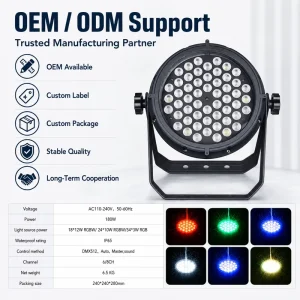 IP65 Waterproof Aluminum 54x3W RGBW LED Par Light DMX512 High CRI 90 Outdoor Wash Light for Park & Building Lighting