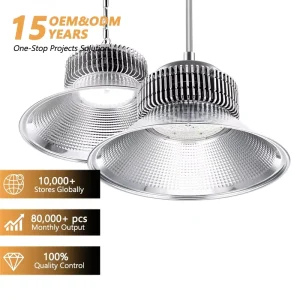 IP65 Waterproof Industrial Workshop Lights with Reflector for Warehouse Aluminum 50W 100W 150W 200W LED High Bay Light