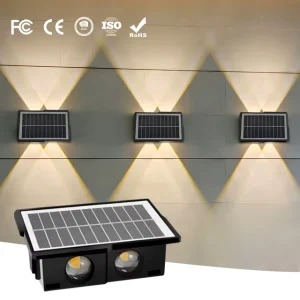 IP65 Waterproof RGB LED Outdoor Garden Yard Wall Light 4 Brightness Mode Solar Wall Lamp for Garden Fence Residential Commercial Use