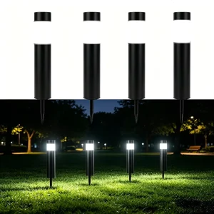 IP65 Waterproof Rechargeable Solar Bollard Path Light Auto Dusk-Dawn LED Ground Stake Lamp 360 Beam No Wiring Garden Lawn