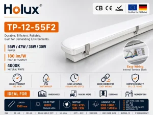IP66 IK08 180lm/W 55W SMD2835 4000K CRI80 CE ERP RoHS 5 Years Warranty LED Tri Proof Light for Car Parking
