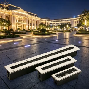 IP67 Stainless Steel Linear Floor Recessed Light RGB LED Outdoor Inground Lamp for Parking Lot Plaza Walkway Landscape Lighting