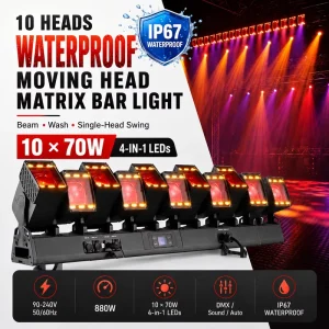 IP67 Waterproof 10x70W 880W RGBW Moving Matrix Light DMX512 Bi Color Warm Cold White Outdoor Scenic Stage for Festival Concert