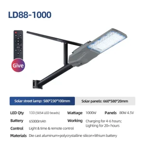 IP67 Waterproof Die cast Aluminum Solar Street Light Cool White LED Road Highways Main Roads Farms Parking Lots Etc. CE