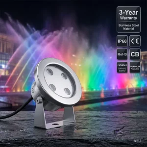 IP68 12V 24V 4 Wire RGBW Stainless Steel LED Underwater Flood Light Garden Pools Fountains Pond with DMX Control 3 Year Warranty
