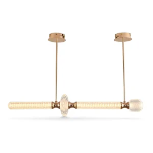 Illustrious Rose Gold Linear Pendant Textured Glass Diamond Pattern Warm Glow Dining Island Bespoke Stately Noble Artwork Light
