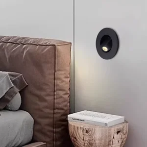 Immaculate Matte Black Circular Wall Spotlight Pivoting Hotel Bedside Reading Warm LED Modern Bespoke Stately Noble Piece Lamp