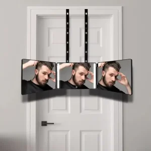 In Stock 3 Way Mirror for Hair Cutting 360 Degree Trifold Mirror with LED Light Portable Folding Makeup Mirror for Shaving Coloring