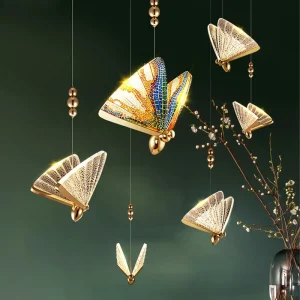 Indoor Acrylic LED Ceiling Light Hotel Bedroom 6W Butterflies Pendant Light Customization Decoration Chandeliers