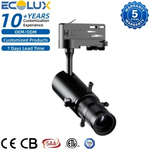 Indoor Black Aluminum Adjustable Moving Head Rail Spotlight 20w Zoomable Led Track Light for Project Showroom museum Art Gallery