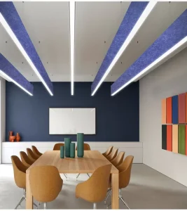 Indoor Ceiling Acoustic LED Linear Pendant Light Sound Absorbing DALI Dimmable 50000H for Office Conference Room