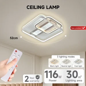 Indoor Ceiling Lamp 116W 3 Lighting Modes Living Room Bedroom Remote Control Intelligent Led Ceiling Light