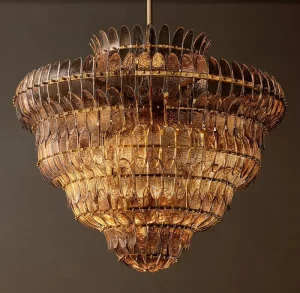 Indoor Decorative Glass Pendant Lighting Fixture Vintage Tiered Cascading Chandelier for Villa Hotel Foyer Restaurant