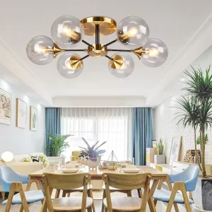 Indoor Decorative Living Room Bulb Ceiling Lamp Amber Smoke Gray Iron Multi-head Pendant Light E27 Ceiling Light