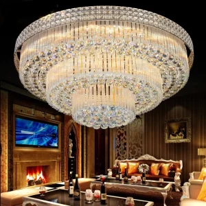 Indoor Decorative Vintage Gold Crystal Pendant Lamp Chandelier for Hotel, Bedroom, Living Room, LED Dimmable Ceiling Light