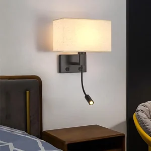 Indoor Living Room Bedroom Hotel Decoration Wall Lamp Reading Lamp Square Fabric Bedside Wall Lamp