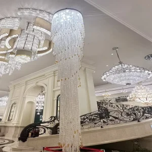 Indoor Luxury High Ceiling Pendant Light Villa Rotating Staircase Hotel Long LED Crystal Chandelier