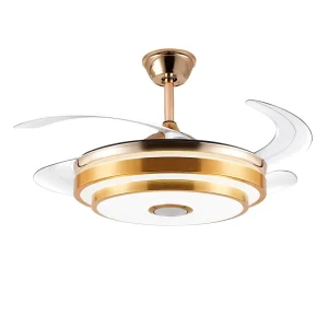 Indoor Modern Ceiling Fan Lamp LED Chandelier Gold Invisible Retractable Bluetooth Music Ceiling Fan With Light