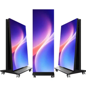 Indoor Outdoor Advertising Gob P2.5 Movable 80″ Foldable LED Poster Display Screen Digital Floor Standing Video Wall