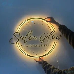 Indoor Outdoor Shop Signage Gold 3D Acrylic LED Neon Light Custom Wall Logo Backlit Store Business Sign