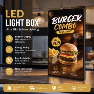 Indoor Pull Slide LED Backlit Light Box Custom Logo Size Shop Wall Menu Advertising Light Box