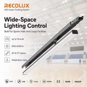 Indoor Stadium LED Linear Trunking System High Lumen IP54 IK08 Continuous Row Sports Hall Lighting