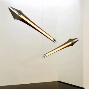 Industrial Architectural Linear Arrow Pendant Chandelier Dark Metal Warm Amber LED Hanging Light for Kitchen Island and Loft