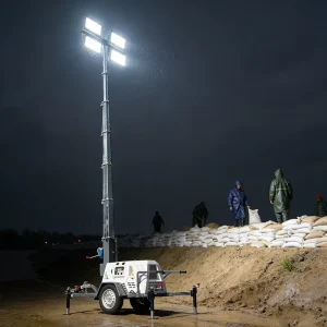 Industrial Grade Diesel Solar Light Tower 9m Mast Tunnel Construction Emergency Mobile IP68 LED Lighting Factory