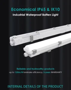 Industrial Grade Emergency Tri proof Light LED Waterproof Linear Vapor Tight Lamp With Battery Backup Subways Railway Stations