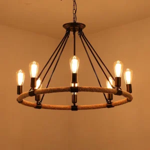Industrial Hemp Rope Retro Chandelier Restaurant Pendant Lights for Living Room