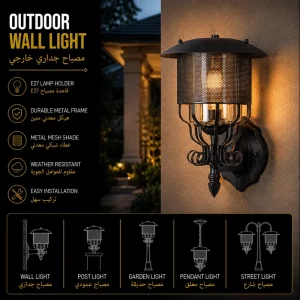 Industrial Outdoor Wall Lantern with Perforated Metal Mesh for Villa Exterior Lighting