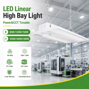 Industrial Power Switchable 80W 120W 150W Linear LED High Bay Light IP65 Industrial Lighting for Warehouse Canopy