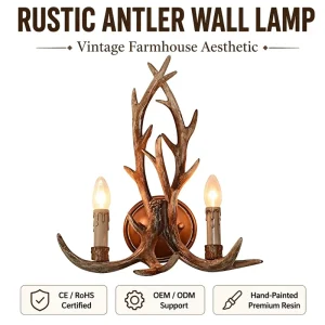 Industrial Retro Antler Bar Decoration Wall Lamps Sconce with LED E14 Bulb, Rustic Style, Metal