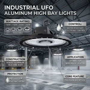Industrial UFO Aluminum High Bay Lights 100W 150W 200W 240W Water Resistant Sensor Control IP65 for Warehouse Lighting