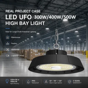 Industrial UFO LED High Bay Light 300W 400W 500W 150LM/W 1 10V Dimming Optional 3000K 4000K 5000K Warehouse Fixture