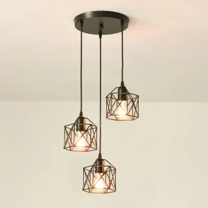 Industrial Vintage Pendant Light 3-Light Black Metal Cage Chandelier Modern Hanging Lamp for Kitchen Dining Room Living Room