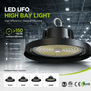 Industrial Warehouse Lights 5000k Daylight 150lm/w IP65 100W 150W UFO LED High Bay Light