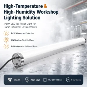 Industrial Waterproof IP69K LED Tri Proof Light for Hot Humid Production Line Lighting
