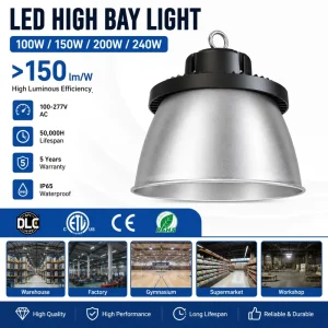 Industrial ufo Highbay Lighting 100w 150w 200w 240W Warehouse Indoor Square LED High Bay Light ETL DLC 5.1 Listed