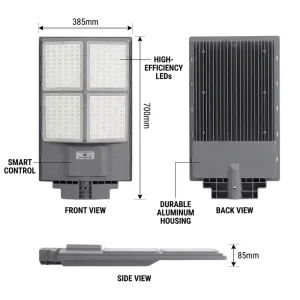 Integrated Solar Street Light Aluminum Housing Light Sensor Only No Motion Sensor for Highway Parking Lot