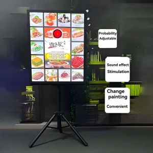 Interactive Indoor LED Advertising Light Box with Floor Standing Lottery Lamp and Vertical Menu Signs for Dining Dishes
