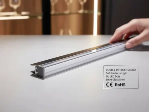 Invisible LED Aluminum PC Shelf Light for 8mm Cabinet Shelf Soft Gradient Back Panel Lighting Dimmable Display Case